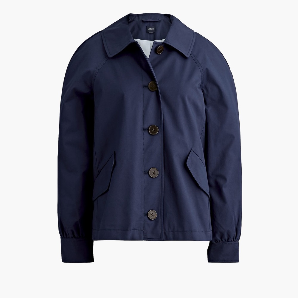 J.Crew Short Utility Trench Jacket Antique Navy Blue Coat Womens Large NWT - Picture 4 of 10
